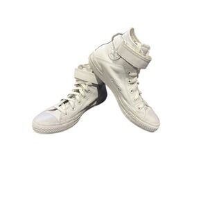 Converse Chuck Taylor All Star High Top Leather Wht Velcro Strap Sneakers Mens 8